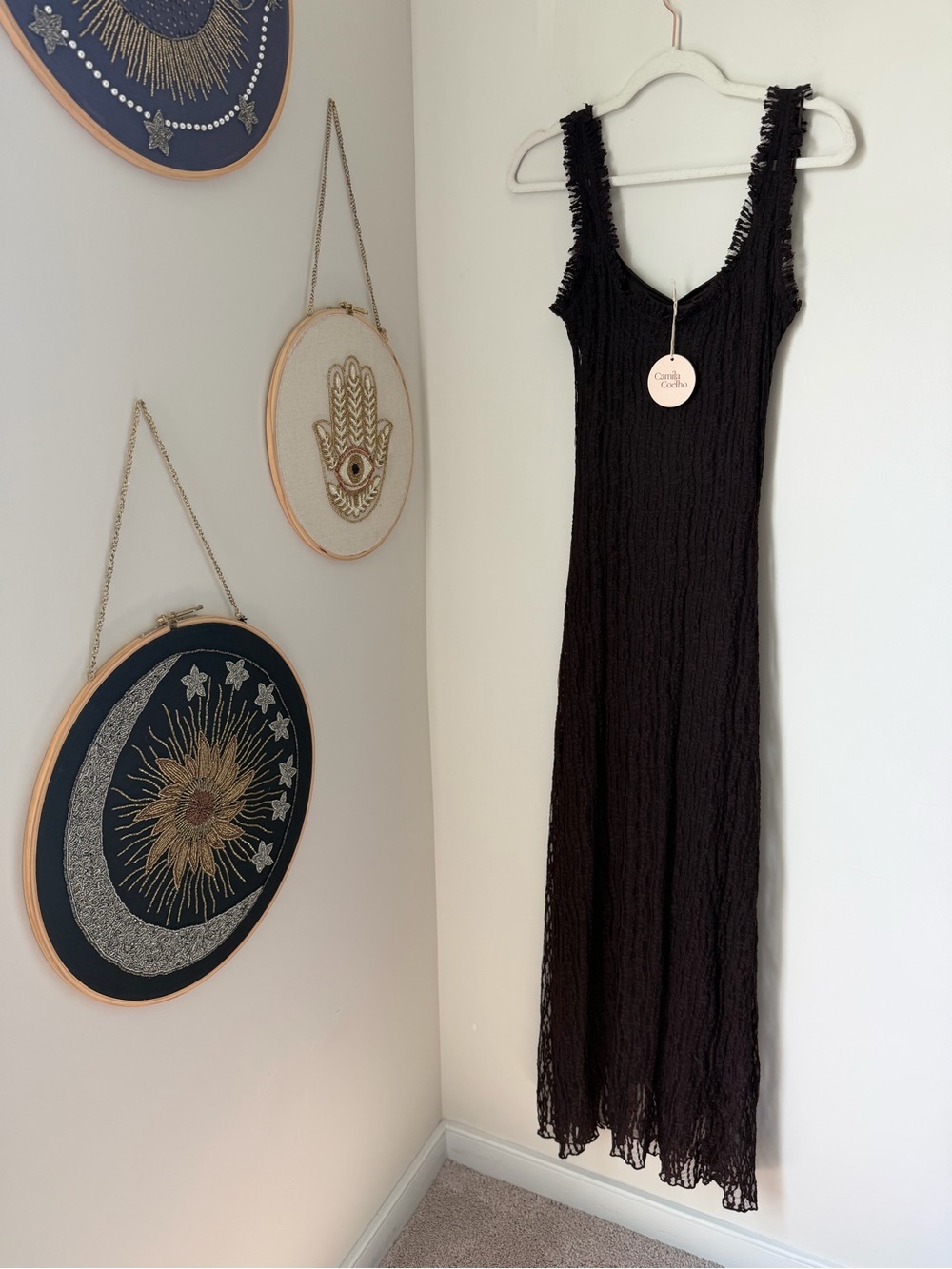 Camila Coelho Brown lace Textured Maxi Dress